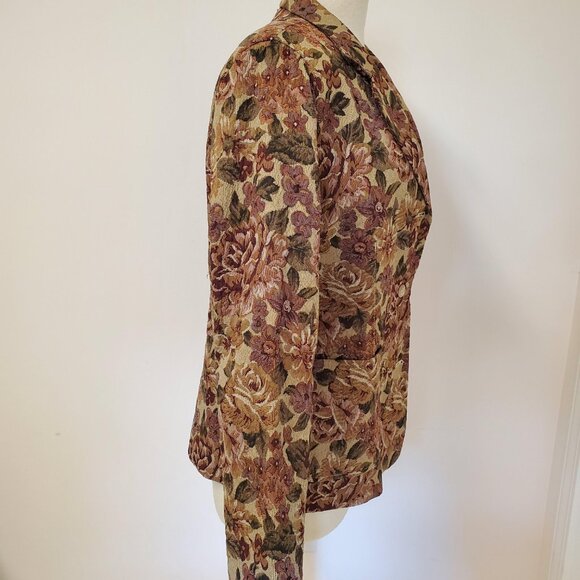 WinterSilks Autumn Rose Floral Tapestry Weave Jacquard Blazer Beige Maroon Green - Picture 5 of 9